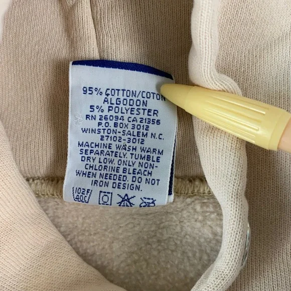 Vintage 90s Champion Hoodie Sweatshirt Pullover Beige M USA Spell Out Rare Color - Picture 8 of 10